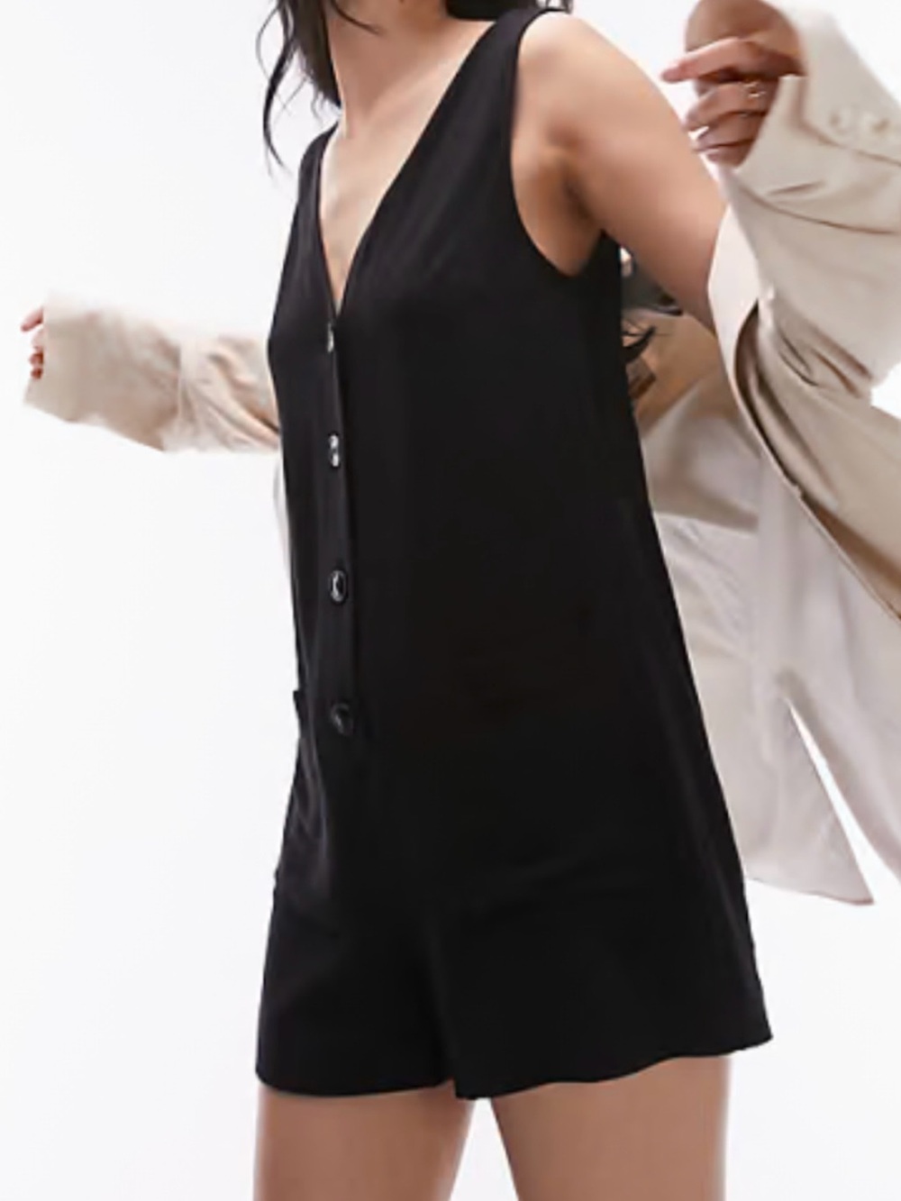 Topshop Navy Textured V-Neck romper